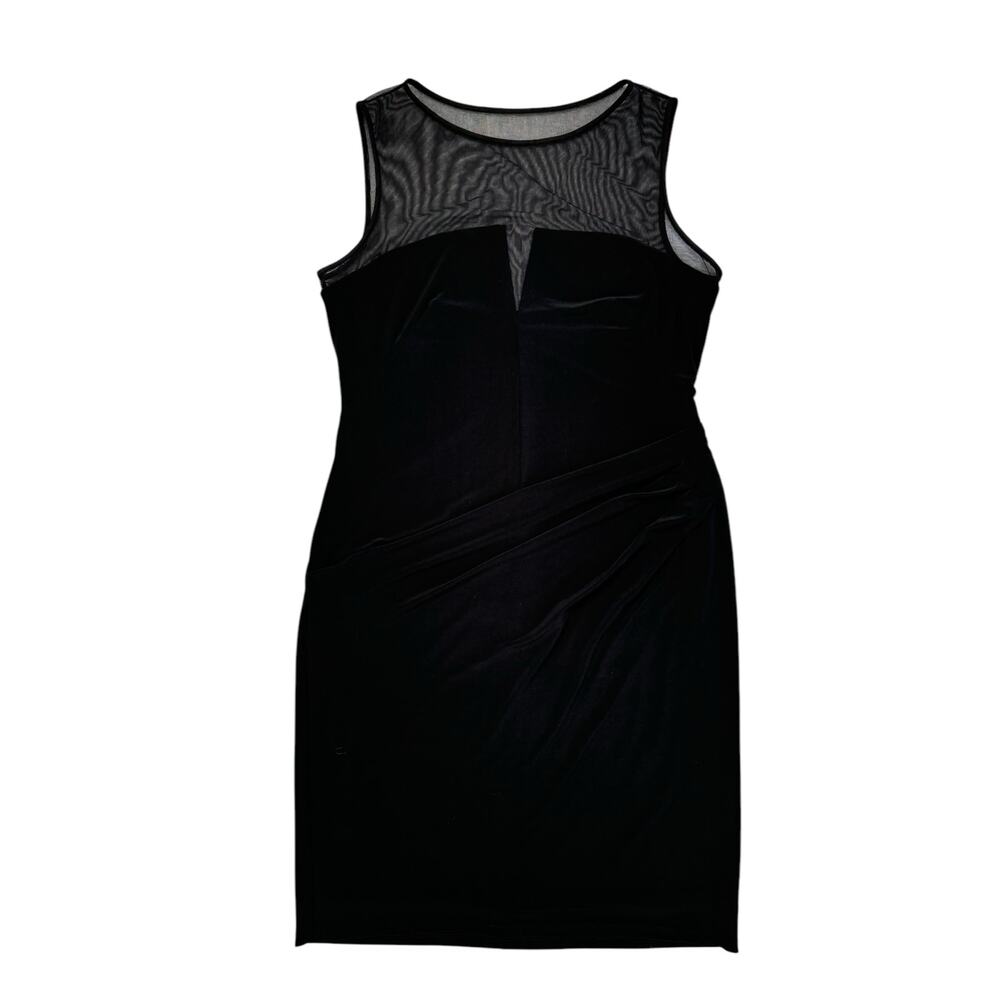 RALPH LAUREN LRL Mesh V-neck Black Jersey Knit Dress Sz 14 LBD Date Event Formal - Picture 4 of 11